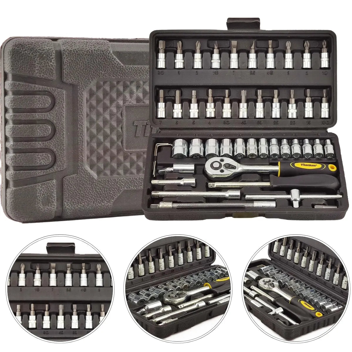 Kit de Ferramentas - 46 Peças c/ Maleta, Chave Catraca, Soquetes e Acessórios para Reparos Profissionais e Domésticos!
