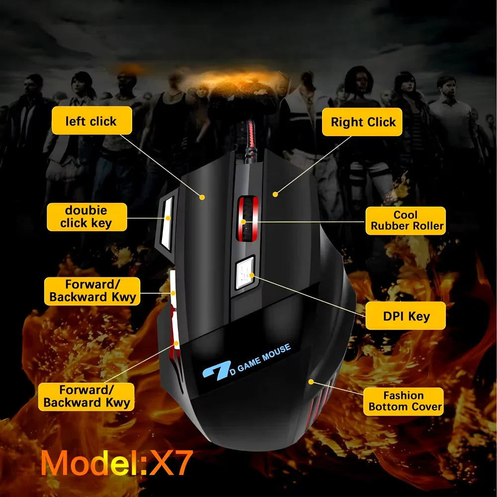 Led mouse para gamer, usb, 7 jogadores, profissional
