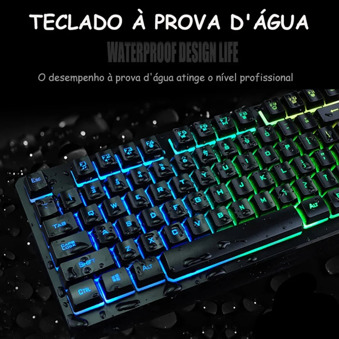 Kit Teclado USB Evolut RGB LED e Mouse Gamer 2400 DPI Iluminação Personalizada