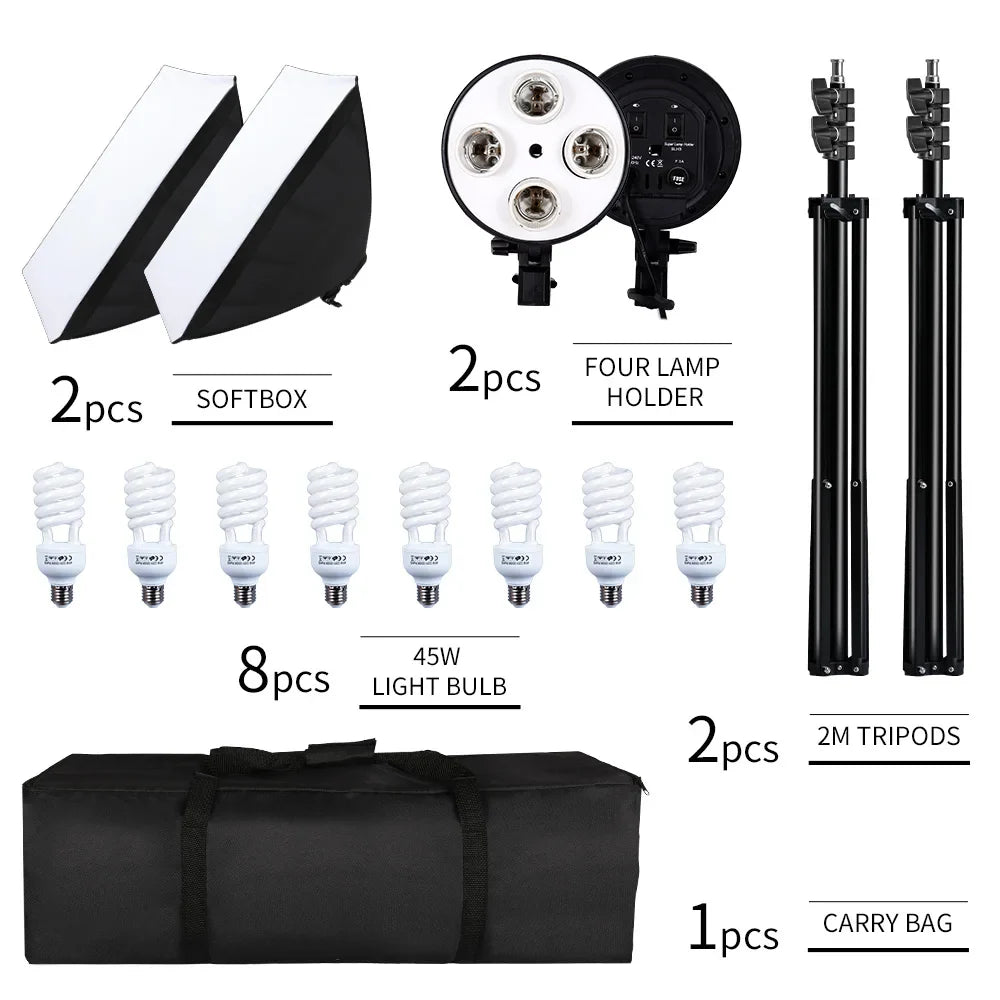 Kit de iluminação SH-Photography Softbox, equipamento Soft Box, quatro lâmpad