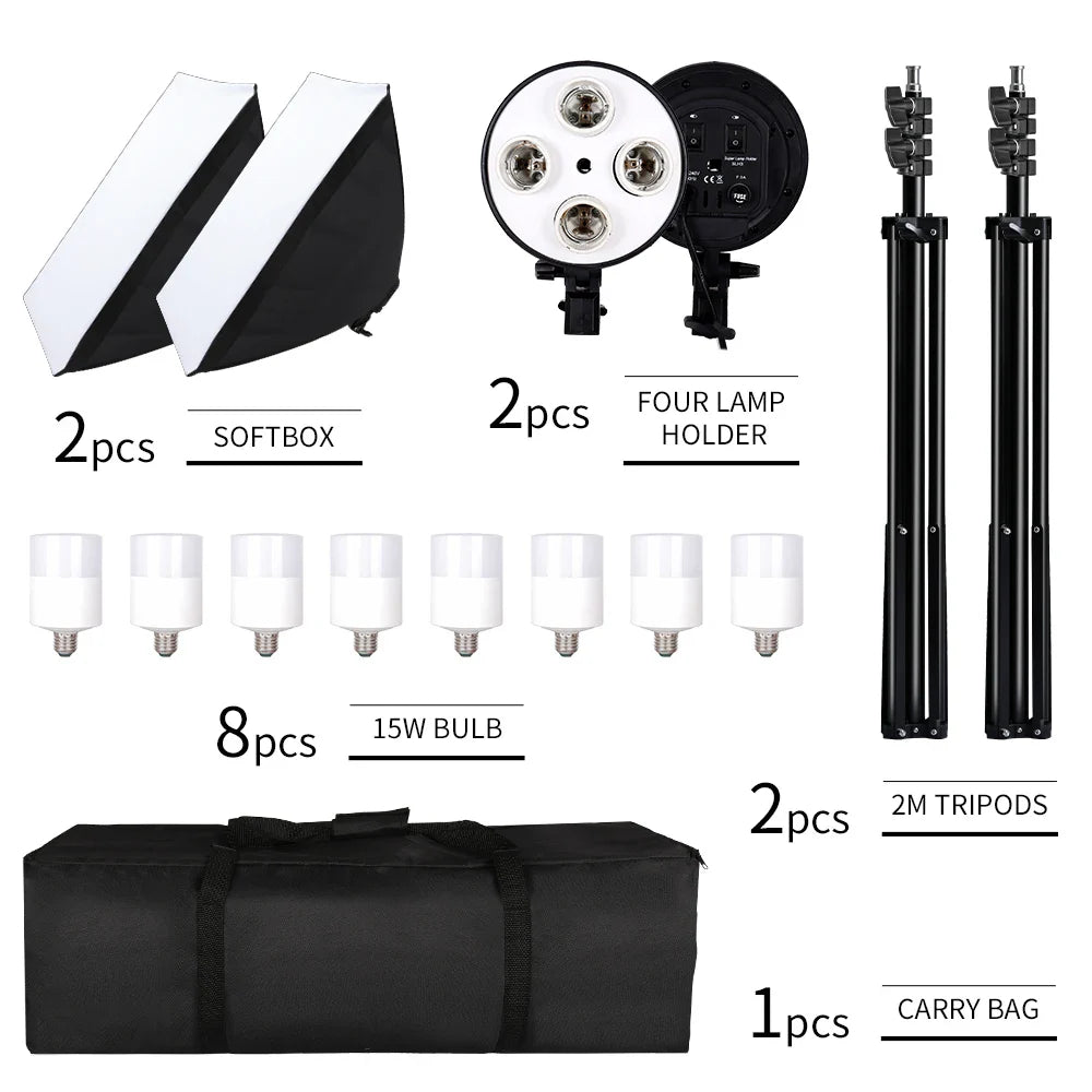 Kit de iluminação SH-Photography Softbox, equipamento Soft Box, quatro lâmpad