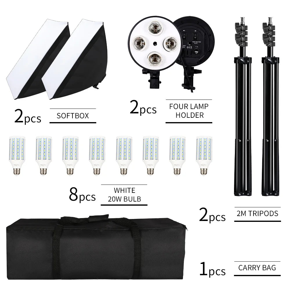 Kit de iluminação SH-Photography Softbox, equipamento Soft Box, quatro lâmpad