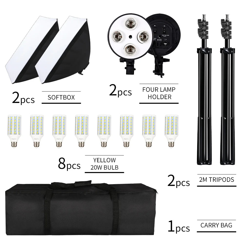 Kit de iluminação SH-Photography Softbox, equipamento Soft Box, quatro lâmpad