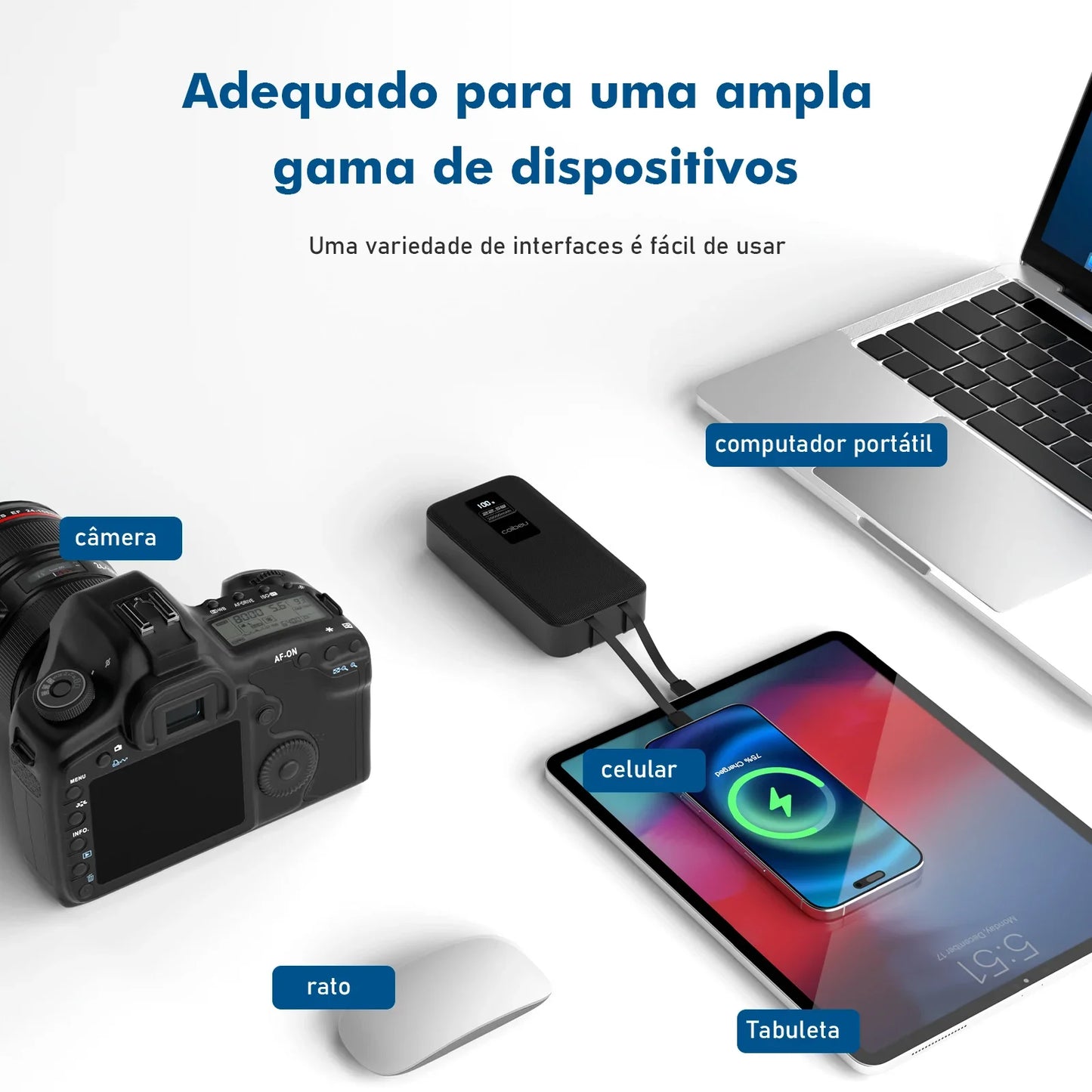 Carregador Portátil 20000mah, Bateria, Powerbank Portátil, Pilhas Recarregáve