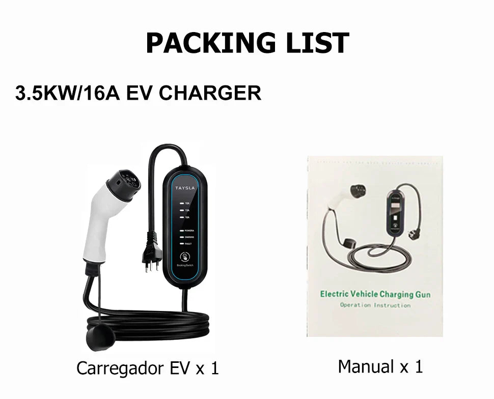 Carregador Carro Elétrico TAYSLA Tipo 2 7kW 32A Portátil EV Carregador 3.5kW