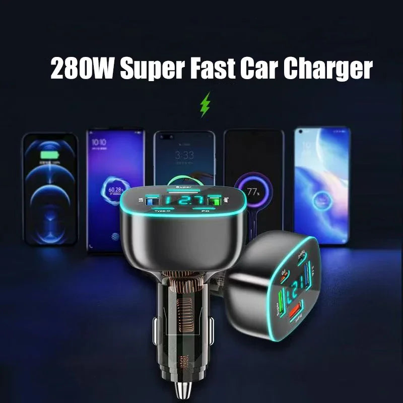 Adaptador de Carregador de Carro USB C Super Rápido com Display de Voltagem, PD
