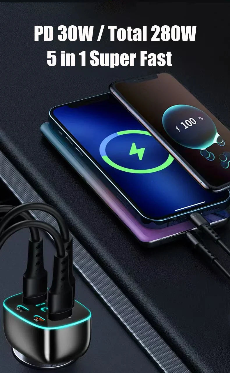 Adaptador de Carregador de Carro USB C Super Rápido com Display de Voltagem, PD
