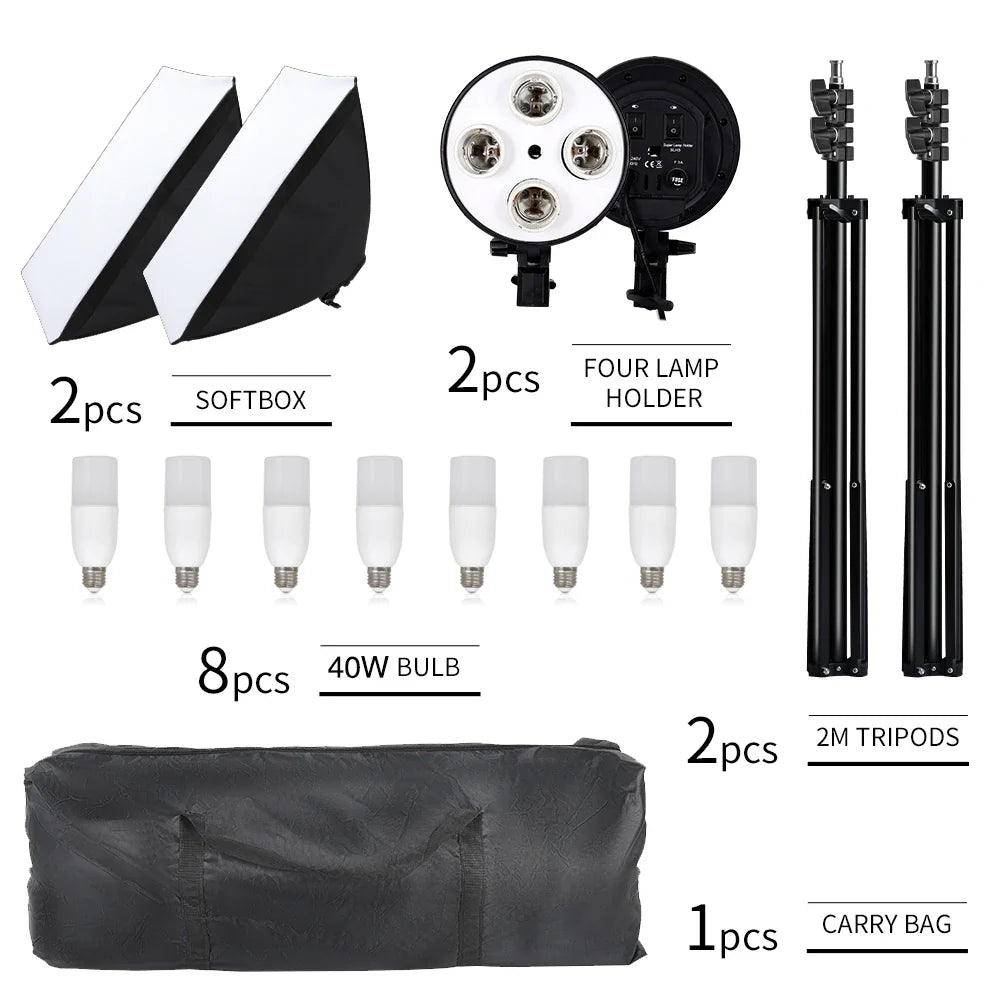 Kit de iluminação SH-Photography Softbox, equipamento Soft Box, quatro lâmpad