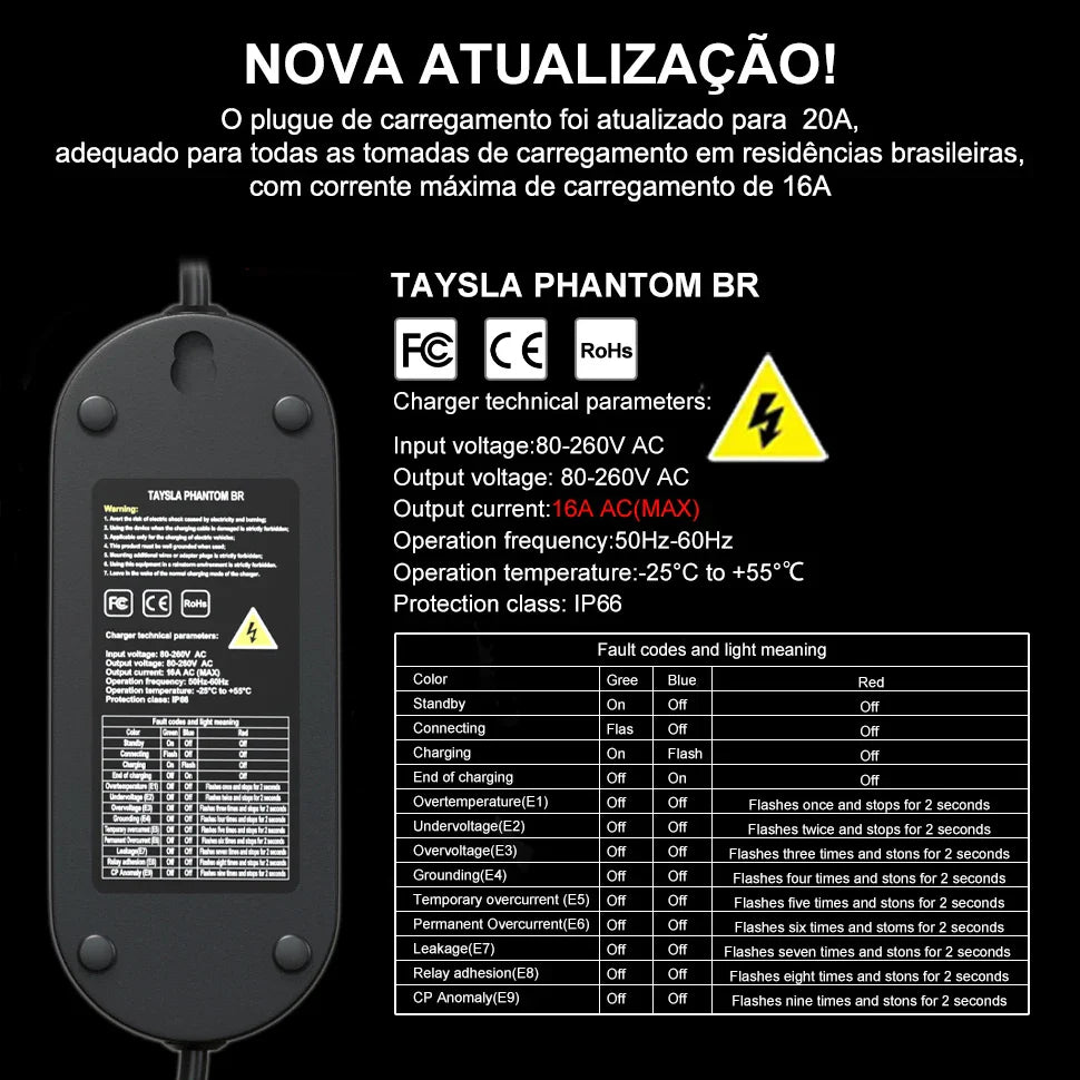 Carregador Carro Elétrico TAYSLA Tipo 2 7kW 32A Portátil EV Carregador 3.5kW
