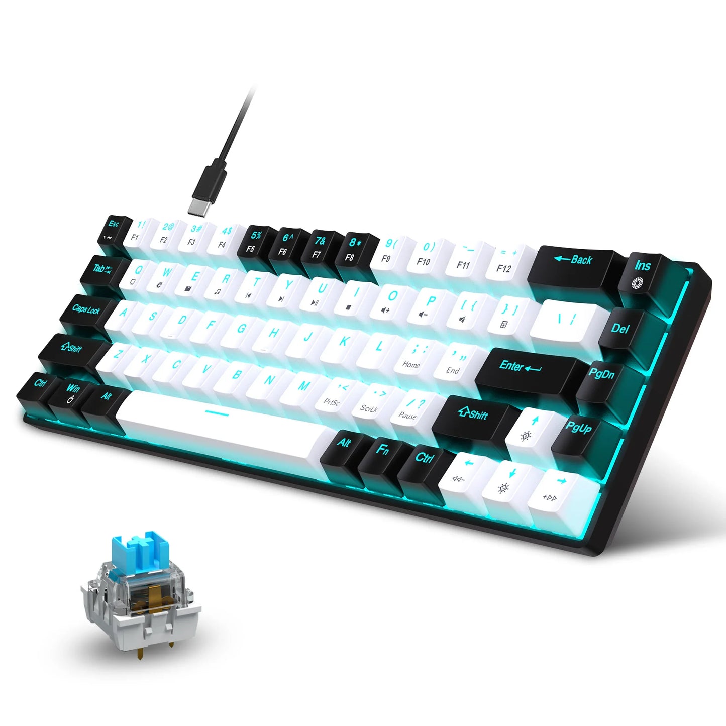 Teclado mecânico para jogos, LED retroiluminado, Interruptor azul, Ergonômico