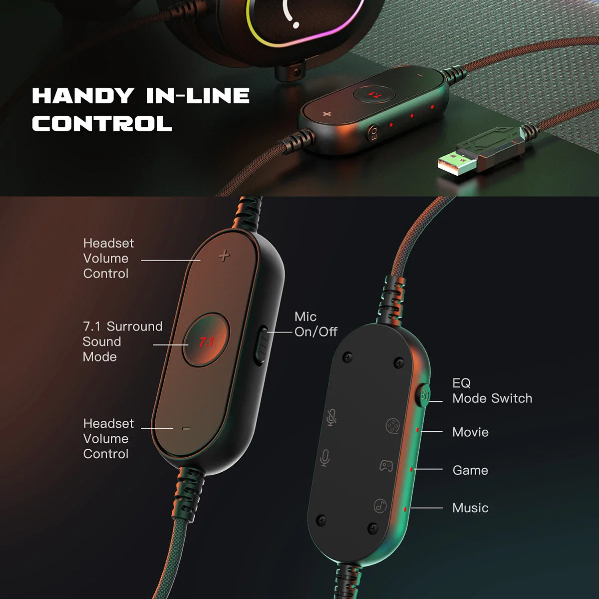 Fifine-Auscultadores Dinâmicos RGB para Jogos com Microfone, Auscultadores Over