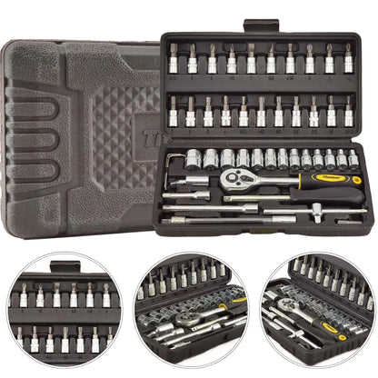 Kit de Ferramentas - 46 Peças c/ Maleta, Chave Catraca, Soquetes e Acessórios para Reparos Profissionais e Domésticos!