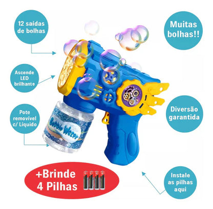 (Compre 1 e Leve 2) Brinquedo Maquina Bolha De Sabão Pistola Com Luz + Pilhas