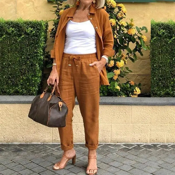 [Pague 1 e leve 2] Conjunto Casual em Linho e Algodão Blusa + Calça {PROMOÇÃO DE OUTONO}