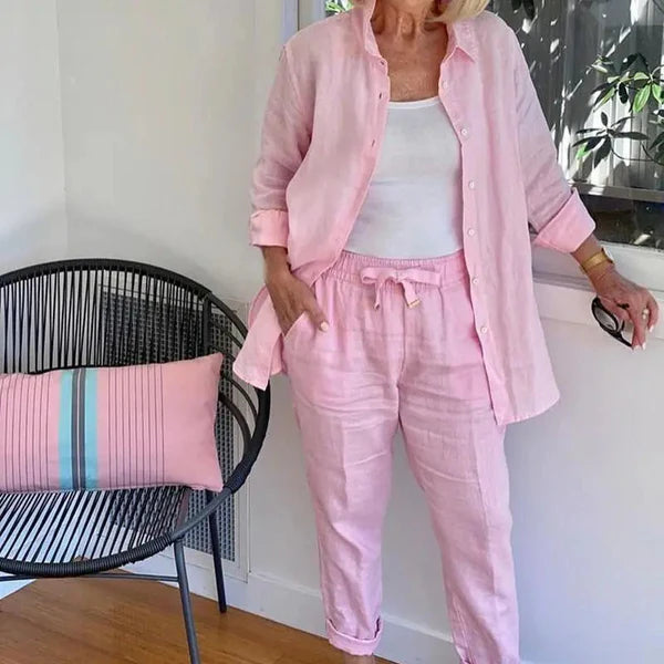[Pague 1 e leve 2] Conjunto Casual em Linho e Algodão Blusa + Calça {PROMOÇÃO DE OUTONO}
