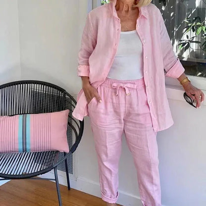 [Pague 1 e leve 2] Conjunto Casual em Linho e Algodão Blusa + Calça {PROMOÇÃO DE OUTONO}