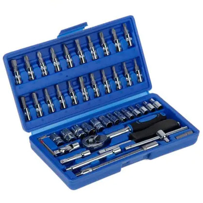 Kit de Ferramentas - 46 Peças c/ Maleta, Chave Catraca, Soquetes e Acessórios para Reparos Profissionais e Domésticos!