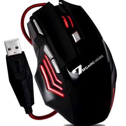 Led mouse para gamer, usb, 7 jogadores, profissional