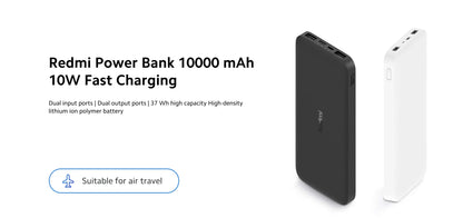 Xiaomi Redmi 10000 mAh Power Bank Carregador USB duplo portátil USB-C Adequado