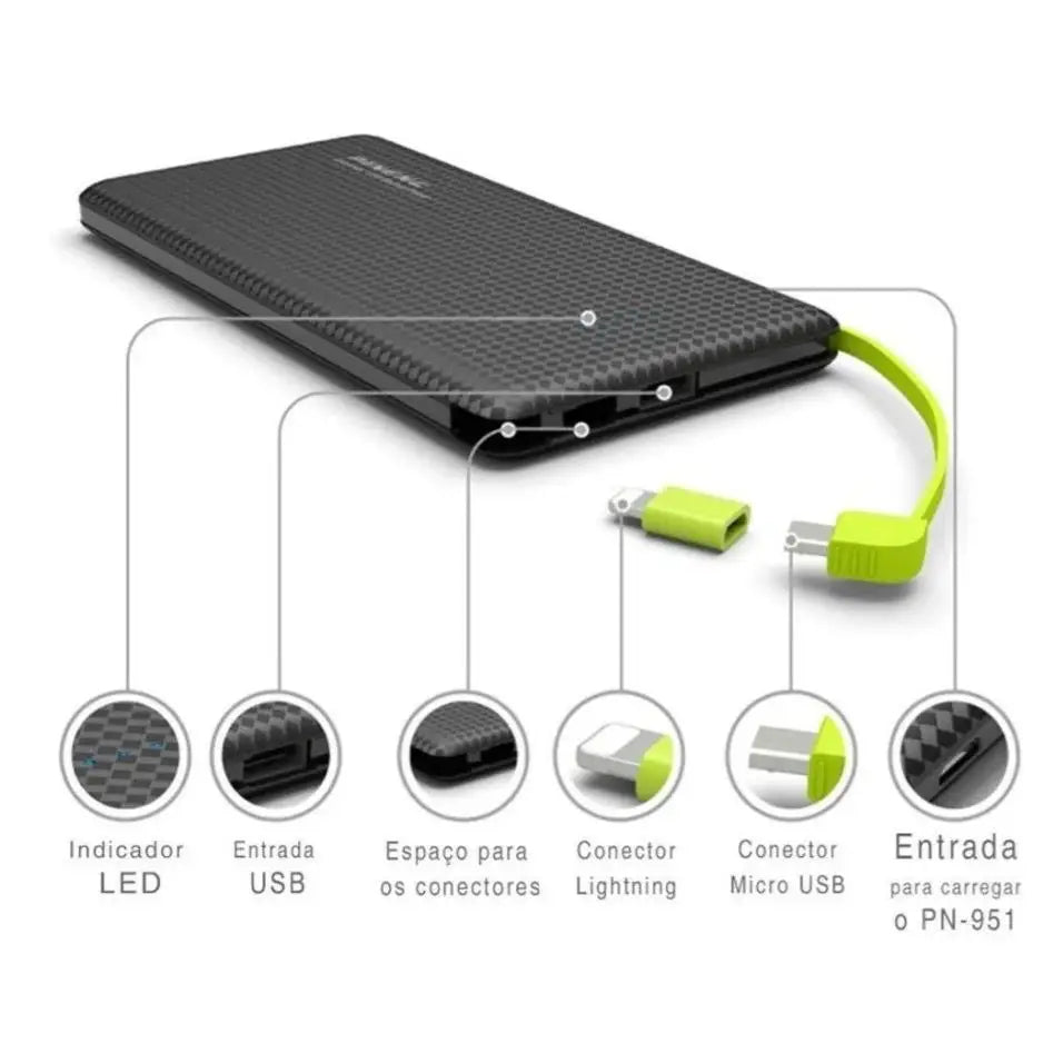 Carregador Portátil Pineng Power Bank 10.000mah V8