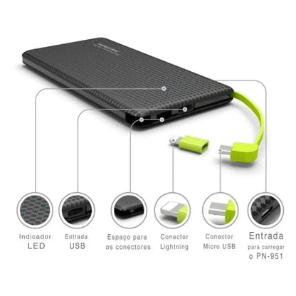 Carregador Portátil Pineng Power Bank 10.000mah V8