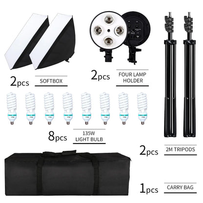 Kit de iluminação SH-Photography Softbox, equipamento Soft Box, quatro lâmpad
