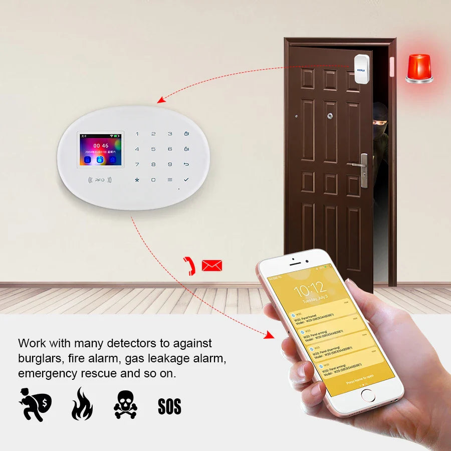 KERUI-Smart Home Security Alarm System, Wi-Fi, GSM, Sem Fio, Sensor de Movimento