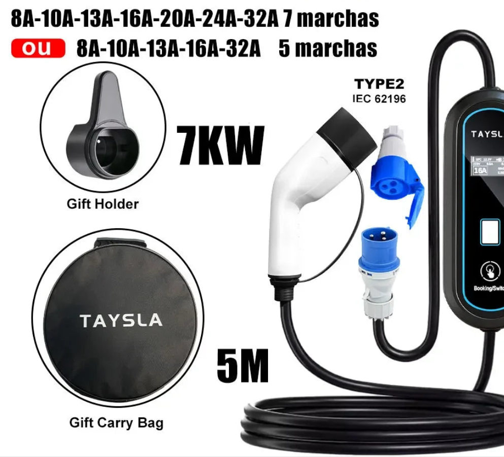 Carregador Carro Elétrico TAYSLA Tipo 2 7kW 32A Portátil EV Carregador 3.5kW