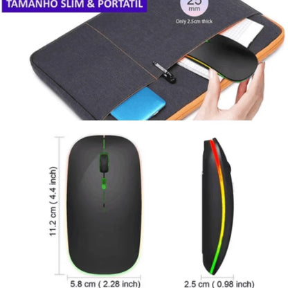 Mouse Sem Fio Recarregável Wireles Optico Led Rgb Ergonômico