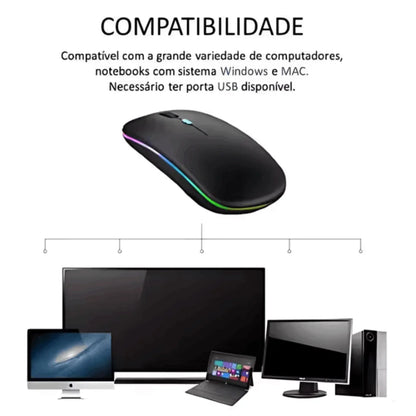 Mouse Sem Fio Recarregável Wireles Optico Led Rgb Ergonômico