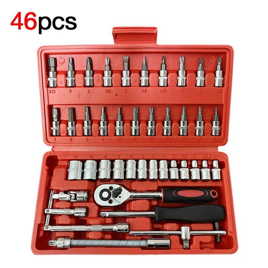 Kit de Ferramentas - 46 Peças c/ Maleta, Chave Catraca, Soquetes e Acessórios para Reparos Profissionais e Domésticos!