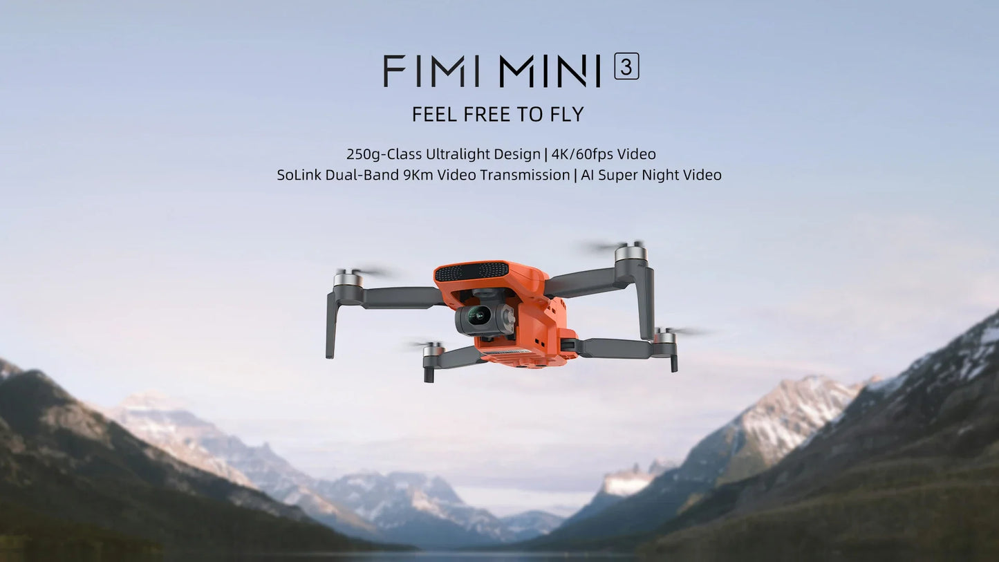 Fimi mini 3 2024 novo drone 4k 60fps ai super night video 9km faixa 3 eixos card