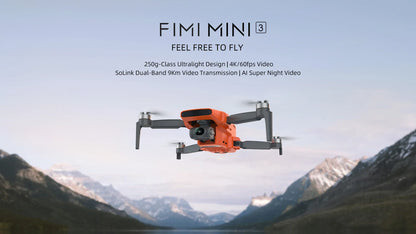 Fimi mini 3 2024 novo drone 4k 60fps ai super night video 9km faixa 3 eixos card