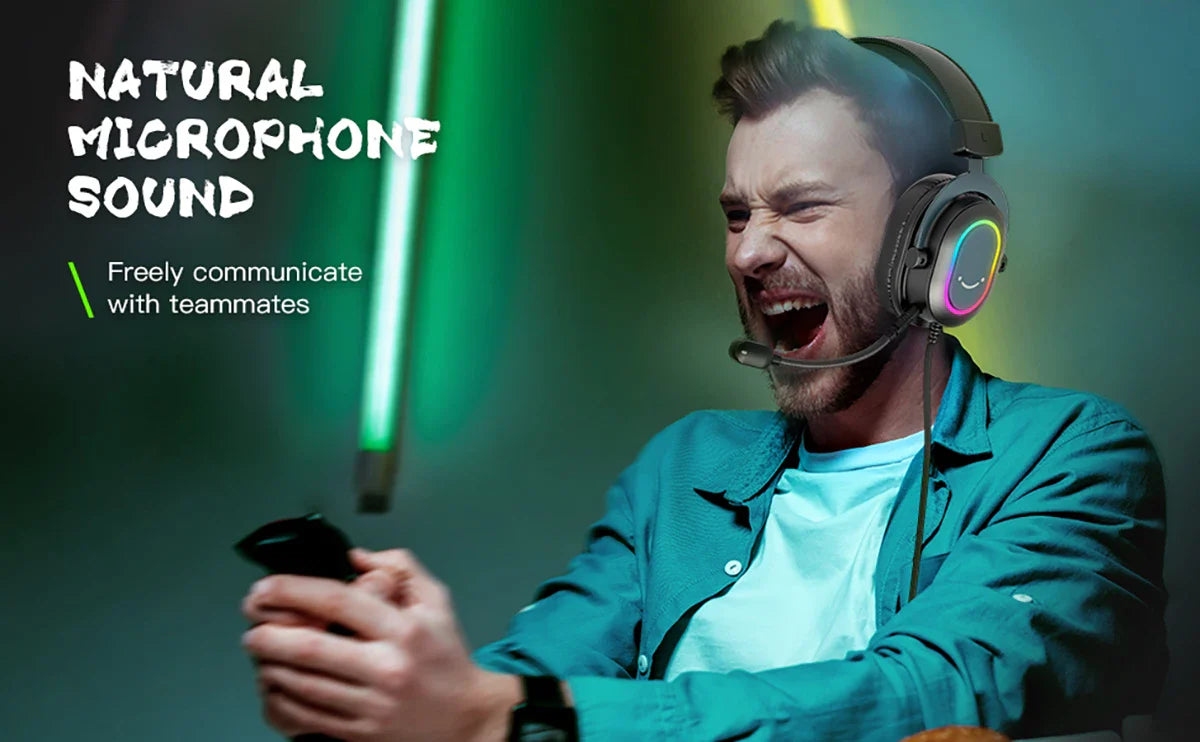 Fifine-Auscultadores Dinâmicos RGB para Jogos com Microfone, Auscultadores Over