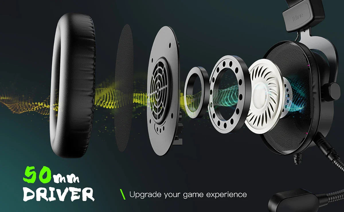 Fifine-Auscultadores Dinâmicos RGB para Jogos com Microfone, Auscultadores Over