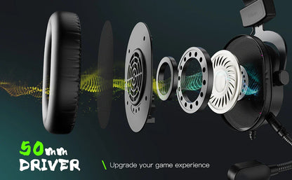 Fifine-Auscultadores Dinâmicos RGB para Jogos com Microfone, Auscultadores Over