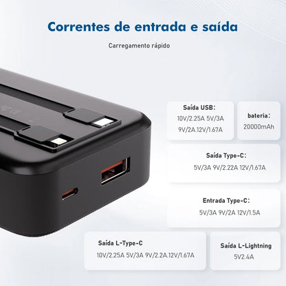 Carregador Portátil 20000mah, Bateria, Powerbank Portátil, Pilhas Recarregáve
