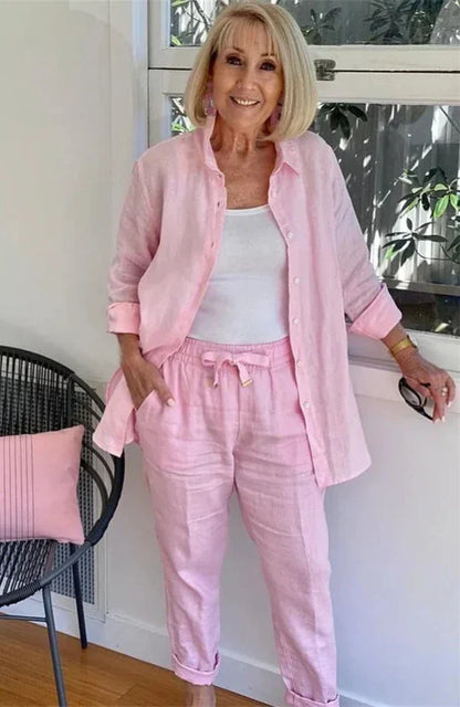 [Pague 1 e leve 2] Conjunto Casual em Linho e Algodão Blusa + Calça {PROMOÇÃO DE OUTONO}