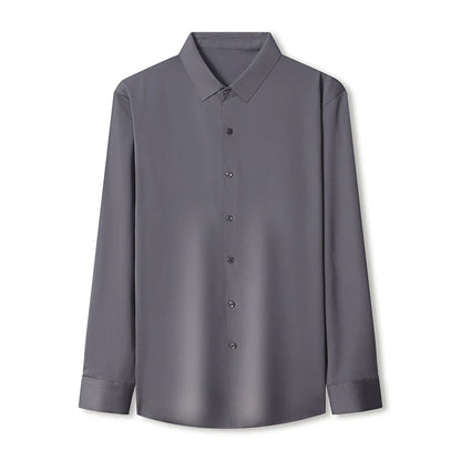 Camisas elásticas de manga comprida masculina, slim fit, anti-rugas, social, blusa de negócios, vestido, 6XL, novo
