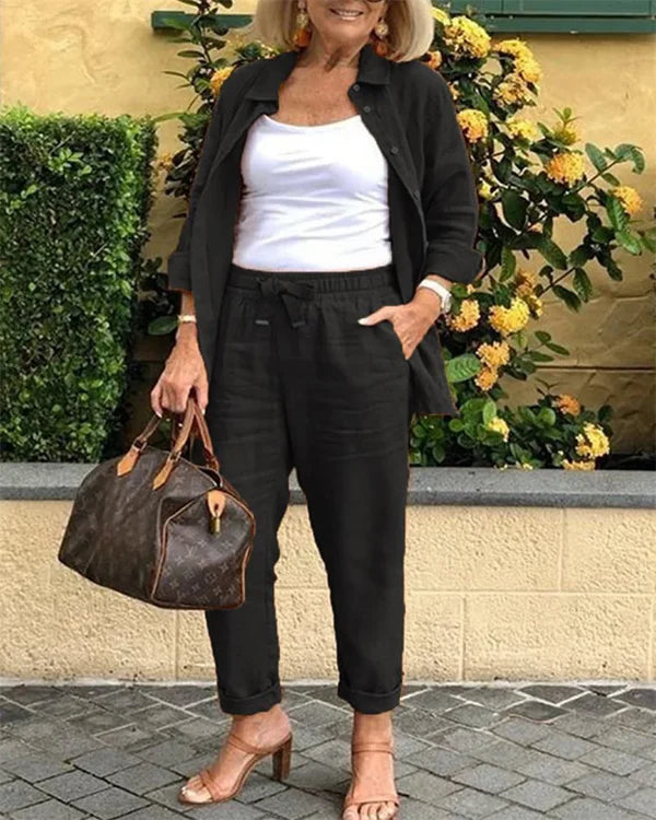 [Pague 1 e leve 2] Conjunto Casual em Linho e Algodão Blusa + Calça {PROMOÇÃO DE OUTONO}