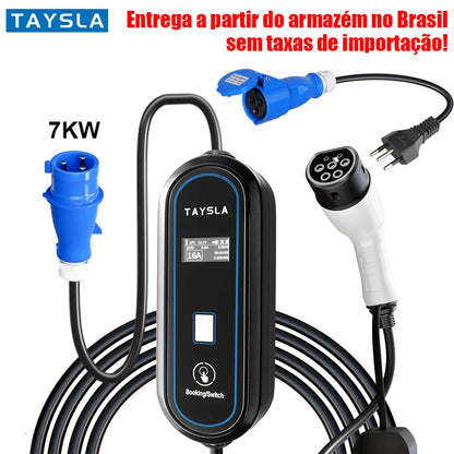 Carregador Carro Elétrico TAYSLA Tipo 2 7kW 32A Portátil EV Carregador 3.5kW