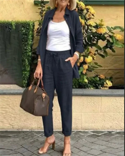 [Pague 1 e leve 2] Conjunto Casual em Linho e Algodão Blusa + Calça {PROMOÇÃO DE OUTONO}