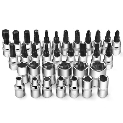 Kit de Ferramentas - 46 Peças c/ Maleta, Chave Catraca, Soquetes e Acessórios para Reparos Profissionais e Domésticos!
