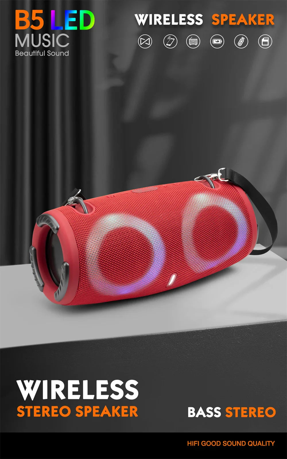 Alto-falante Bluetooth portátil à prova d&#39;água, alta potência, luz color