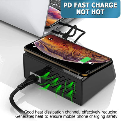 Estação de carregamento USB AIXXCO 8 portas 100W com carregamento sem fio QC3.
