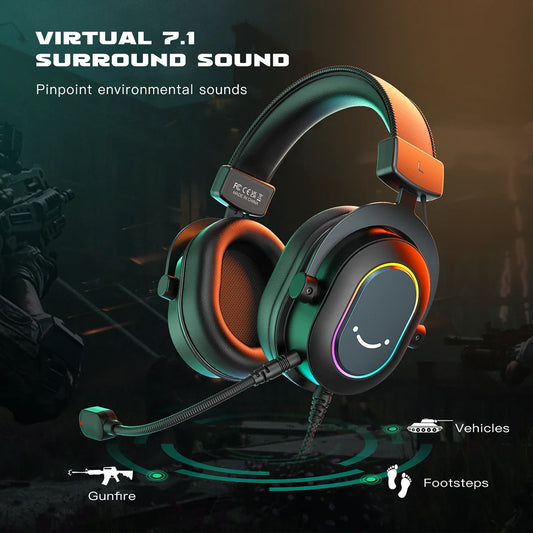 Fifine-Auscultadores Dinâmicos RGB para Jogos com Microfone, Auscultadores Over