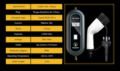 Carregador Carro Elétrico TAYSLA Tipo 2 7kW 32A Portátil EV Carregador 3.5kW