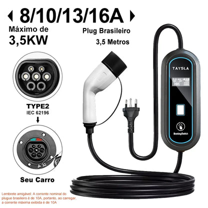 Carregador Carro Elétrico TAYSLA Tipo 2 7kW 32A Portátil EV Carregador 3.5kW