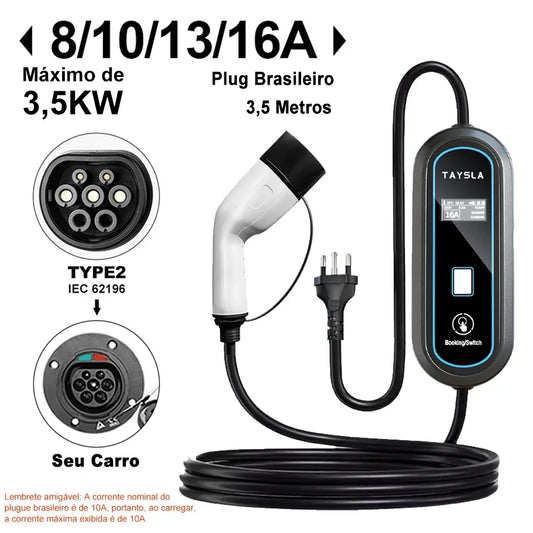 Carregador Carro Elétrico TAYSLA Tipo 2 7kW 32A Portátil EV Carregador 3.5kW