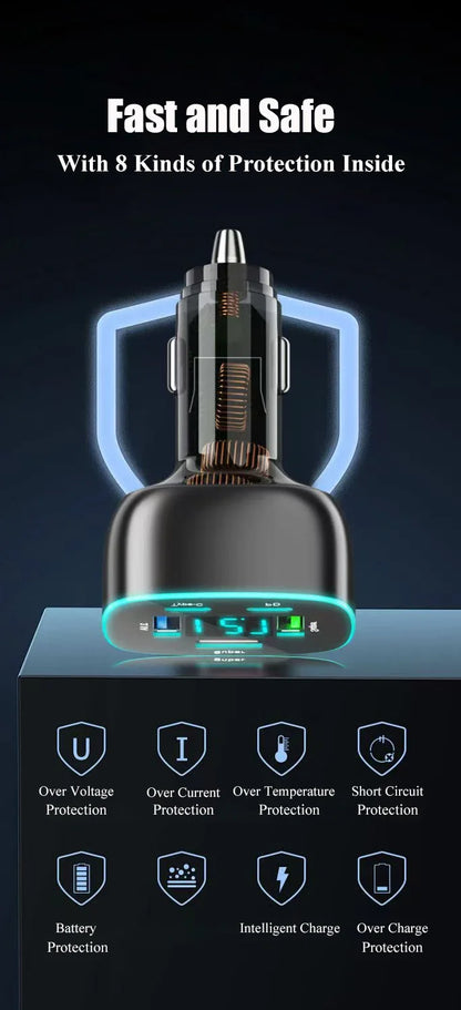Adaptador de Carregador de Carro USB C Super Rápido com Display de Voltagem, PD